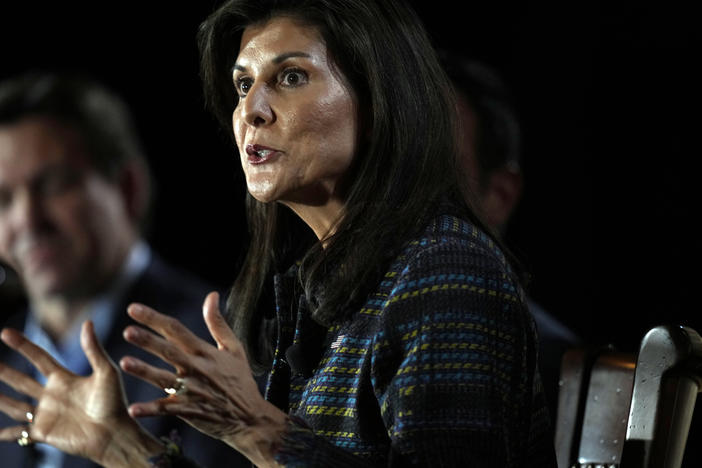 Republican presidential candidate former U.N. Ambassador Nikki Haley speaks during the Family Leader's Thanksgiving Family Forum, Nov. 17 in Des Moines. On Tuesday, conservative mega-donors, the Koch network, signaled its endorsement of Haley as the super PAC they fund, Americans for Prosperity, backed the former S.C. governor.