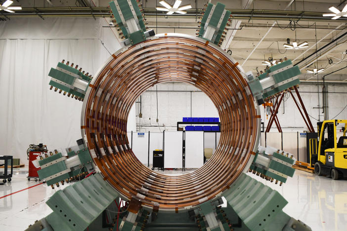 A section of aluminium coils from one of Helion's fusion machines. The company hopes its next-generation Polaris system will produce more electricity than it consumes.