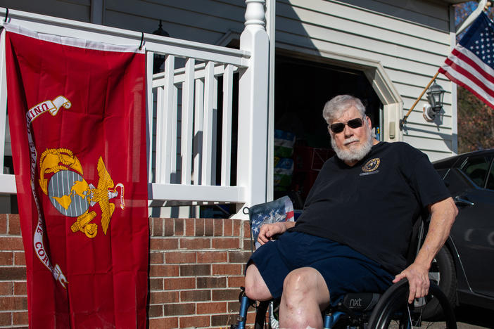 Marine Corps veteran Ed O'Connor is seen outside his home in Fredericksburg, Va. He is among tens of thousands of veterans who took a COVID forbearance on a VA home loan. But the VA's program ended abruptly in October of 2022 and many veterans were asked to either pay all the missed payments or face foreclosure.