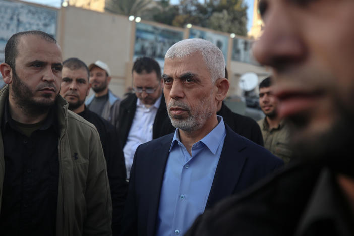 Yahya Sinwar, the leader of Hamas in Gaza, attends a demonstration held to mark Al-Quds (Jerusalem) Day, a commemorative day in support of the Palestinian people celebrated annually on the last Friday of the Muslim month of Ramadan, in Gaza City on April 14.