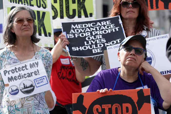 People gathered at the U.S. Capitol in Washington, D.C. in July at a rally held by the Center for Medicare Advocacy. They protested denials and delays in private Medicare Advantage plans.