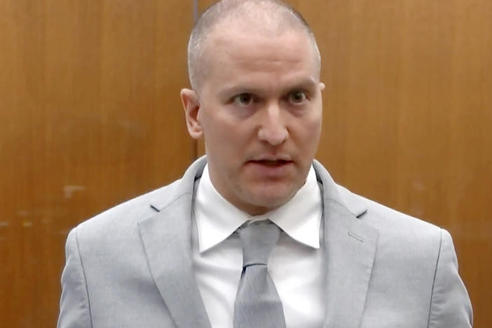 In this image taken from video, former Minneapolis police Officer Derek Chauvin addresses the court at the Hennepin County Courthouse, June 25, 2021, in Minneapolis.