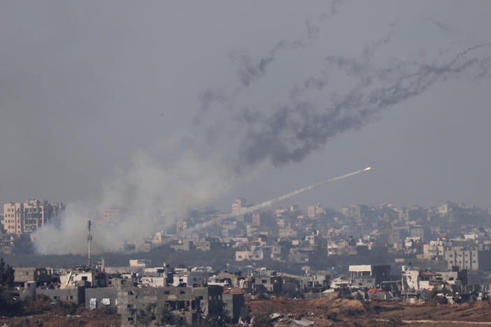 A rocket is fired from inside the Gaza Strip towards Israel, as battles resumed between the Israeli forces and Hamas militants on Friday.