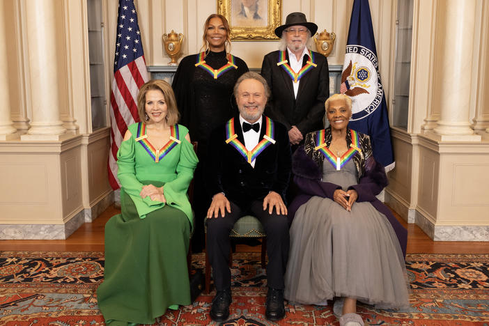 The Kennedy Center Honorees, pictured L-R top row: Queen Latifah and Barry Gibb. L-R bottom row: Renée Fleming, Billy Crystal, and Dionne Warwick. The 46th Annual Kennedy Center Honors will air Dec. 27 on the CBS Television Network and stream on Paramount+.