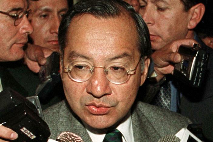 U.S. ambassador to Bolivia, Victor Manuel Rocha, talks to the press 11 July 2001.