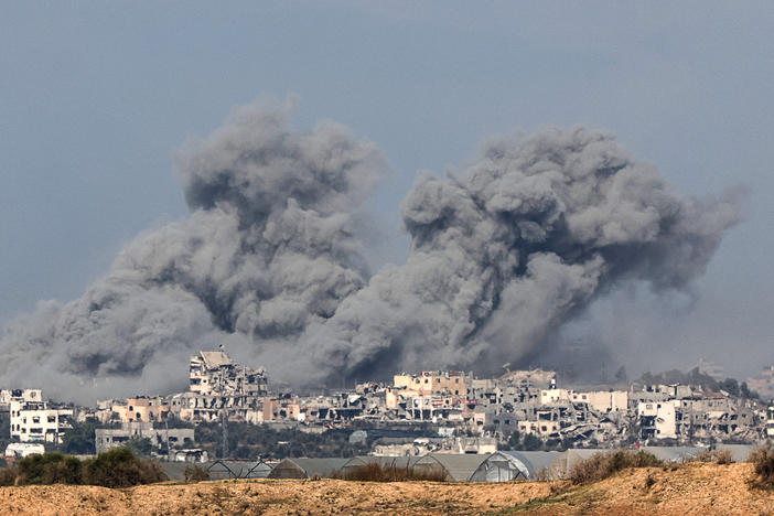 A photo taken from southern Israel near the border with the Gaza Strip on Wednesday, shows smoke billowing during an Israeli bombardment in Gaza amid continuing battles between Israel and the militant group Hamas.