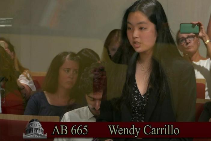 Esther Lau testifies on June 20 before the California Senate Judiciary Committee in support of Assemblywoman Wendy Carrillo's bill allowing teens with Medi-Cal coverage to seek therapy without parental approval.