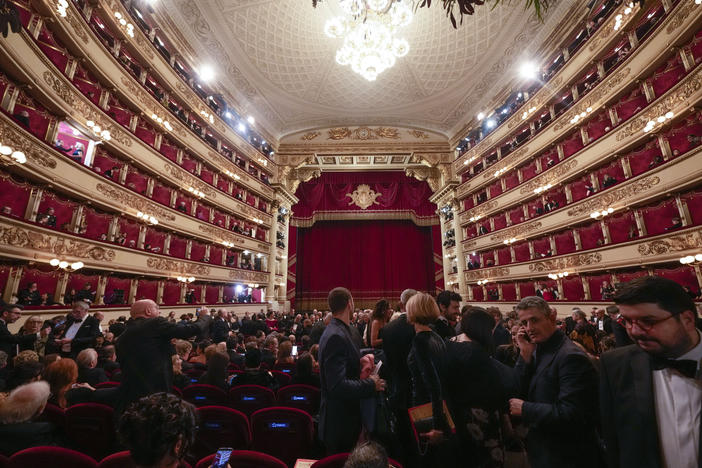 Opening night at La Scala theater, in Milan Italy, Thursday Dec. 7, 2023. The tradition of Italian opera singing is among the 55 cultural practices to be inscribed to UNESCO's Intangible Cultural Heritage List this year.