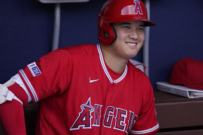 The Los Angeles Angels' Shohei Ohtani smiles before a game on Aug. 30 in Philadelphia.