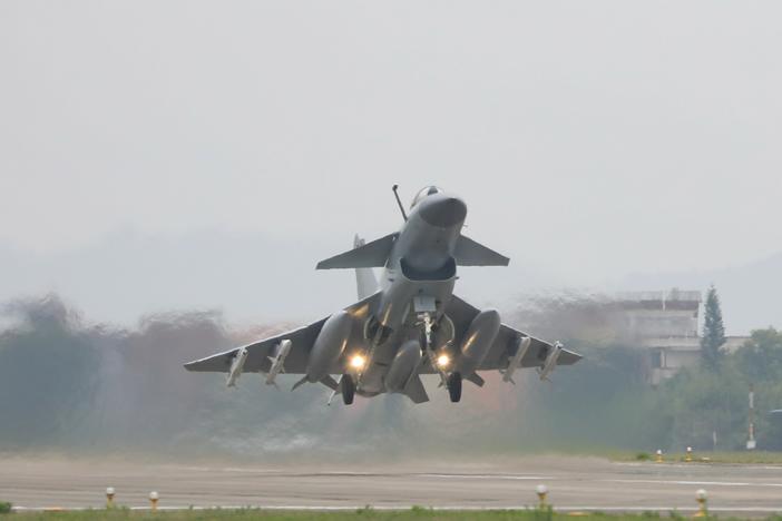 A fighter plane takes off for patrol and military exercises around Taiwan carried out by the Eastern Theater Command of the Chinese People's Liberation Army, April 8.