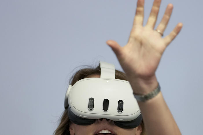 An attendee tries the Meta Quest 3 in a demonstration room at a tech conference in September 2023. The headset is among the products listed on ParentsTogether's 2023 tech toys "Naughty List."