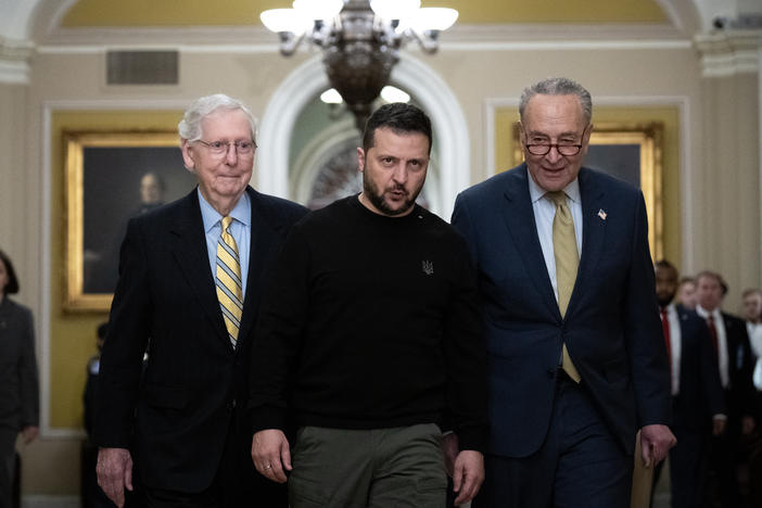 Ukrainian President Volodymyr Zelensky met with Senate Minority Leader Mitch McConnell, Majority Leader Chuck Schumer and others in Congress to ask for more aid for his country's war against Russia.