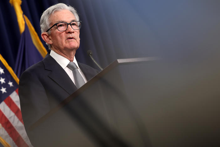 Federal Reserve Chair Jerome Powell speaks during a news conference after the central bank's policy meeting at the Federal Reserve in Washington, D.C., on Nov. 1, 2023. The Fed kept interest rates unchanged on Wednesday, but projected they would be able to lower them next year.