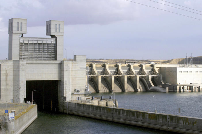 FILE - This Oct. 24, 2006 file photo shows file photo shows the Ice Harbor dam on the Snake River in Pasco, Wash.  (AP Photo/Jackie Johnston, File)