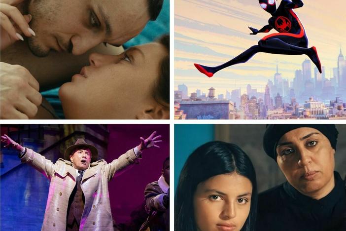 Clockwise from top left: <em>Mission: Impossible — Dead Reckoning Part One</em>, <em>Passages</em>,<em> Spider-Man: Across the Spider-Verse</em>,<em> Four Daughters</em>,<em> Only Murders in the Building</em>,<em> Hijack</em>