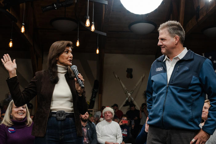 GOP presidential candidate Nikki Haley speaks to supporters after receiving the endorsement of New Hampshire Gov. Chris Sununu on Tuesday in Manchester, N.H.