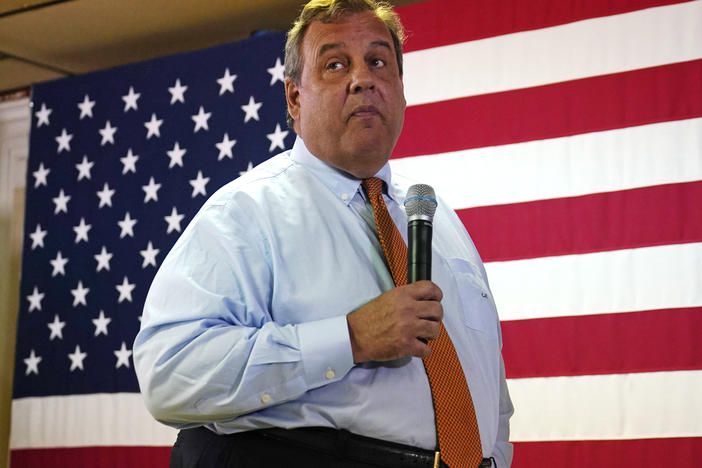 Former New Jersey Gov. Chris Christie addresses a gathering during a campaign event in Concord, N.H., on July 24, 2023.