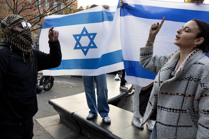 Pro-Palestinian and pro-Israeli supporters converge at a demonstration of New York University students in November.