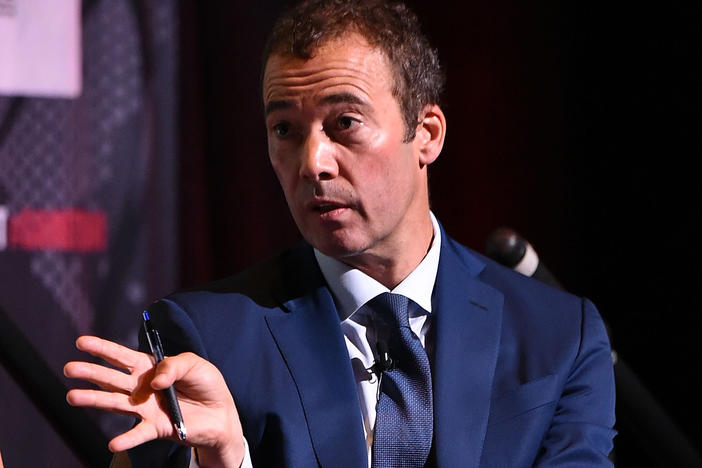 Will Lewis speaks in July 2017, when he was the publisher of <em>The Wall Street Journal</em> and CEO of Dow Jones.