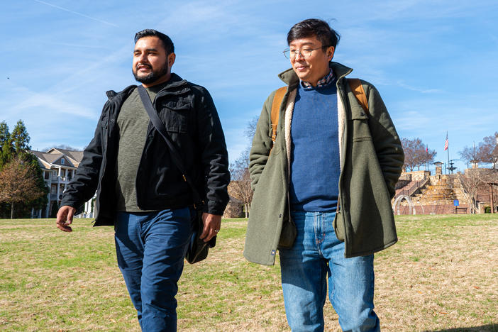 Anthony Pacheco, left, and James Woo work at the nonprofit Asian Americans Advancing Justice Atlanta.