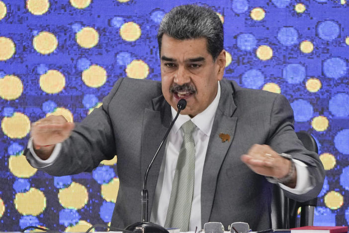 Venezuela's leader Nicolas Maduro speaks in Caracas, Venezuela, on Dec. 4, 2023.