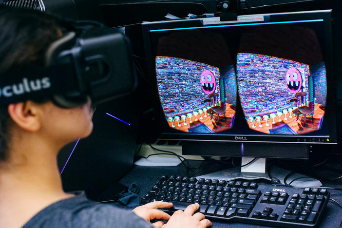 A research participant in the Levi Lab at University California, Berkeley undergoes treatment for amblyopia using virtual reality.