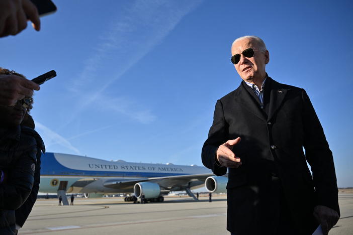 President Biden speaks to reporters in Milwaukee before boarding Air Force One on Wednesday. The president announced Friday he would expand pardons for simple marijuana possession.