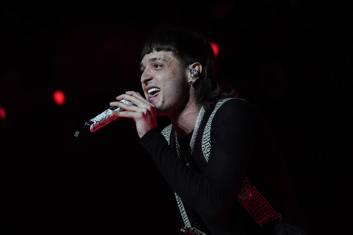 Mexican singer Peso Pluma performs in concert at the Foro Sol in Mexico City, Saturday, Nov. 11, 2023.