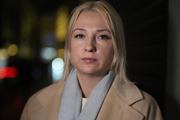Yekaterina Duntsova looks on after submitting her documents as a presidential candidate for the upcoming election. She secured a nomination from a group of more than 500 supporters as required by Russian electoral law.