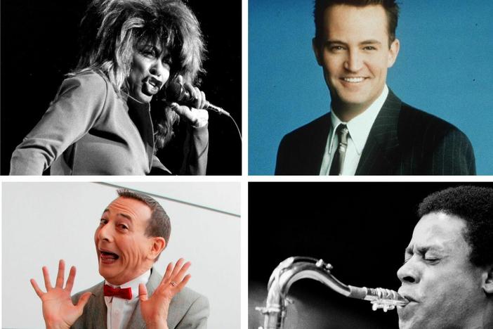Clockwise from left: Sinéad O'Connor, Tina Turner, Matthew Perry, Wayne Shorter, Paul Reubens and Harry Belafonte