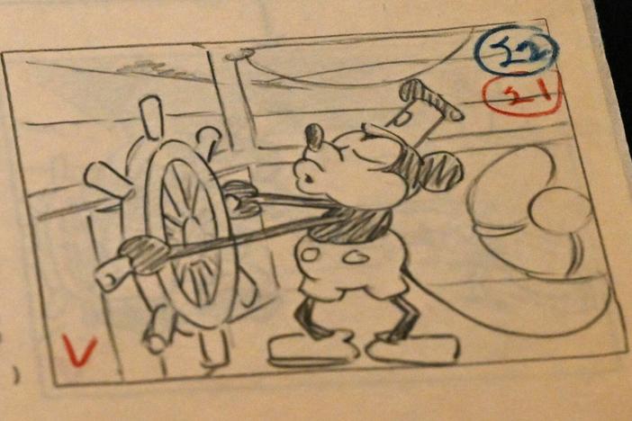 The original 1928 script for Disney's <em>Steamboat Willie</em>, the first cartoon to star Mickey Mouse.