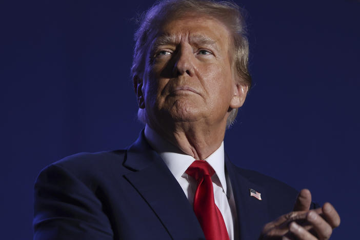 Former President Donald Trump speaks at a campaign rally on Dec. 16 in Durham, N.H.