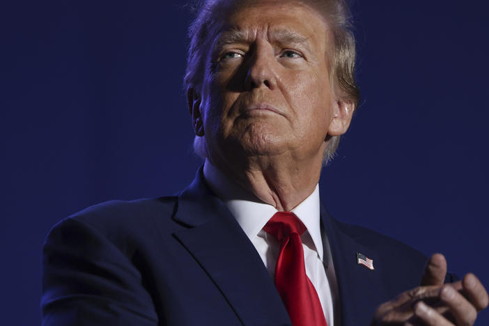 Former President Donald Trump speaks at a campaign rally, Saturday, Dec. 16, 2023, in Durham, N.H.
