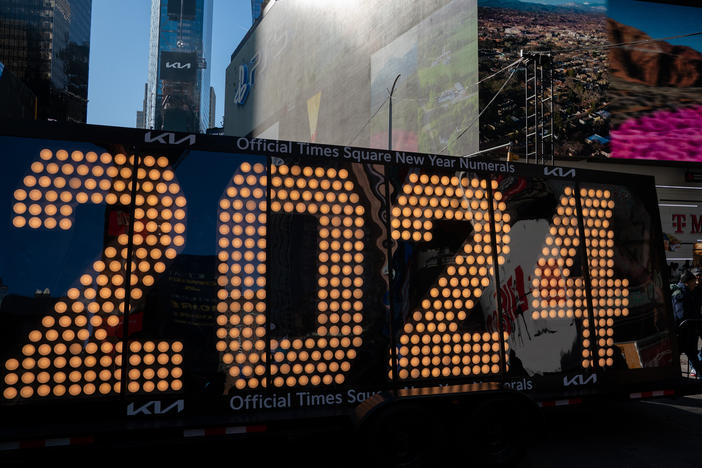 The numeral 2024 in Times Square in New York City on Dec. 20. 2023, after traveling across the country, beginning in Los Angeles.