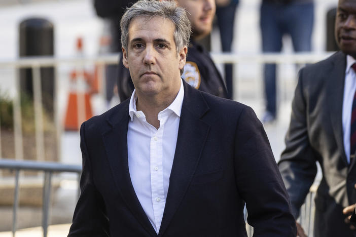 Michael Cohen arrives at New York Supreme Court for former President Donald Trump's civil business fraud trial on Oct. 25, 2023 in New York. Cohen says he unwittingly passed along to his attorney bogus artificial intelligence-generated legal case citations he got online before they were submitted to a New York judge.