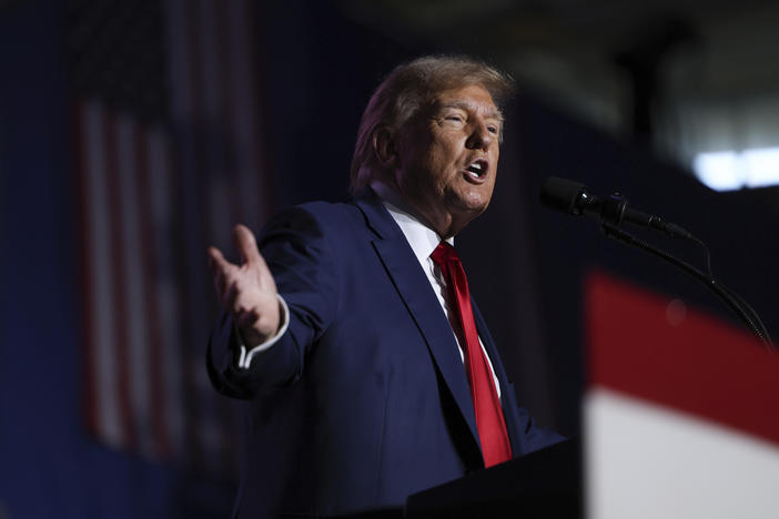 Former President Donald Trump speaks at a campaign rally on Dec. 16, 2023, in Durham, N.H.