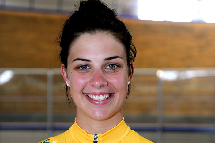 Melissa Hoskins of Australia's women's track cycling team poses during a media day on July 17, 2012, in Brescia, Italy.