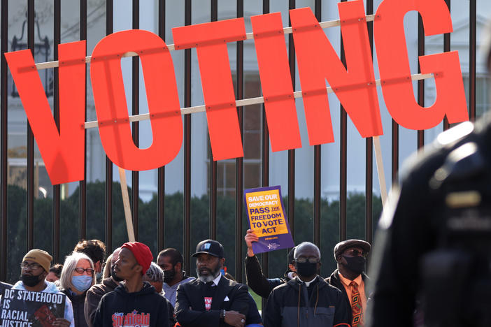 Activists take part in a voting rights protest in front of the White House in Washington, D.C., in 2021.
