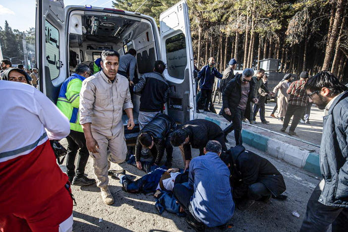 A scene after deadly explosions near the tomb of assassinated Iranian Gen. Qassem Soleimani, in Kerman, Iran, on Wednesday.