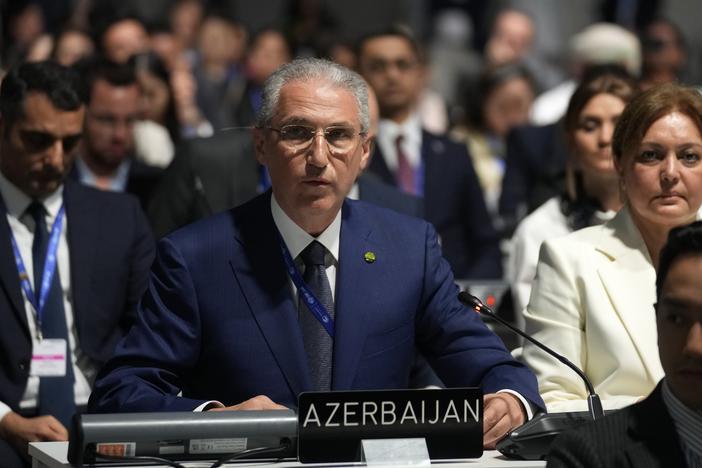 Mukhtar Babayev, Azerbaijan ecology and natural resources minister, attends a plenary session at the COP28 U.N. Climate Summit on Dec. 11, in Dubai, United Arab Emirates. Babayev has been named to lead the United Nations' annual climate talks later this year, prompting concern from some climate activists over his former ties to the state oil company in a major oil-producing nation.