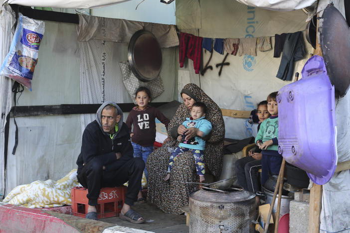 Palestinians displaced by the Israeli bombardment of the Gaza Strip take shelter at European Gaza Hospital in Rafah on Saturday.