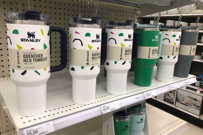 Stanley tumblers are on display at a Target store in Milwaukee on Jan. 4.