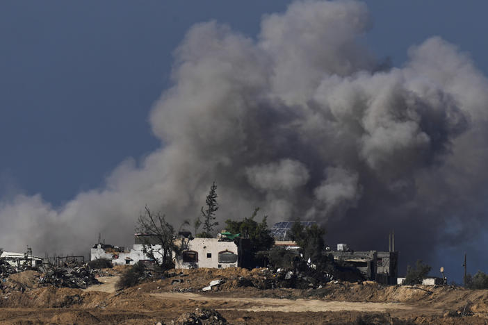 Smoke rises following an Israeli bombardment in the Gaza Strip, as seen from southern Israel, on Sunday.