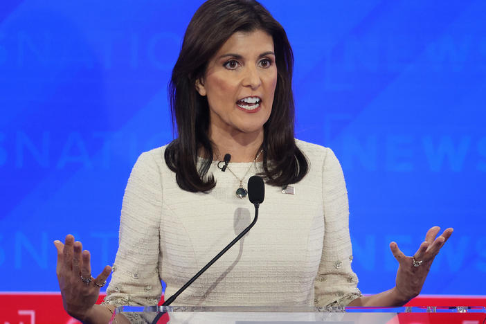 Republican presidential candidate Nikki Haley participates in fourth Republican Presidential Primary Debate on on December 6, 2023 in Tuscaloosa, Alabama.