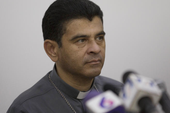 Rolando Alvarez, bishop of Matagalpa, gives a news conference regarding the Roman Catholic Church's agreeing to act as "mediator and witness" in a national dialogue between members of civil society and the government in Managua, Nicaragua, May 3, 2018.