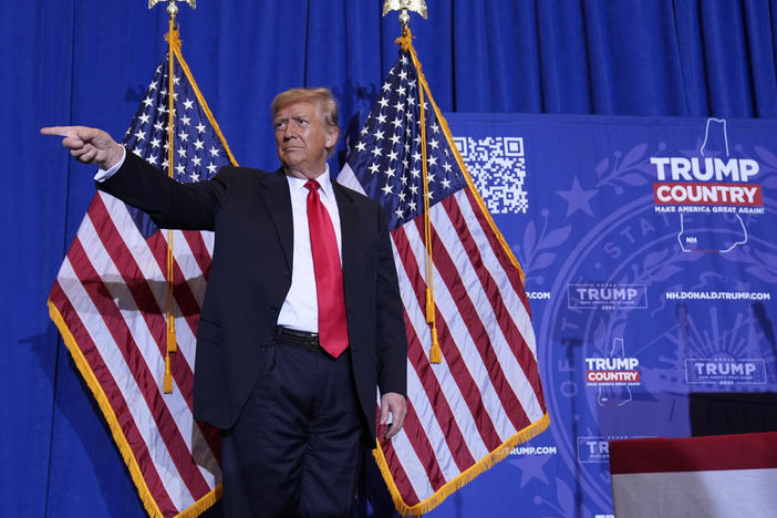 Former President Donald Trump is seen during a campaign event in Atkinson, N.H., on Tuesday.
