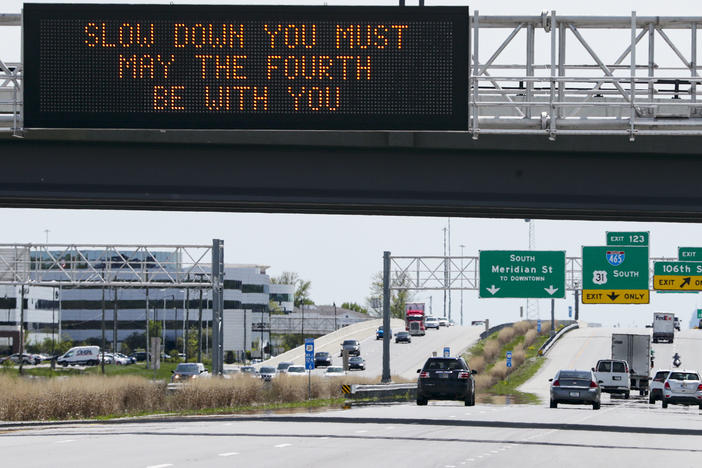 This sign seen in 2020 in Carmel, Indiana along with several others throughout the state, displayed humorous messages for May the Fourth.