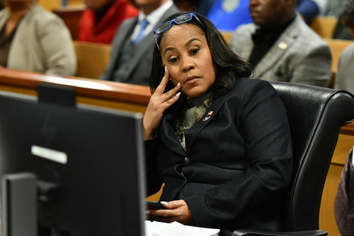 Fulton County District Attorney Fani Willis appears for a hearing in the 2020 Georgia election interference case on Nov. 21, 2023, in Atlanta, Ga.