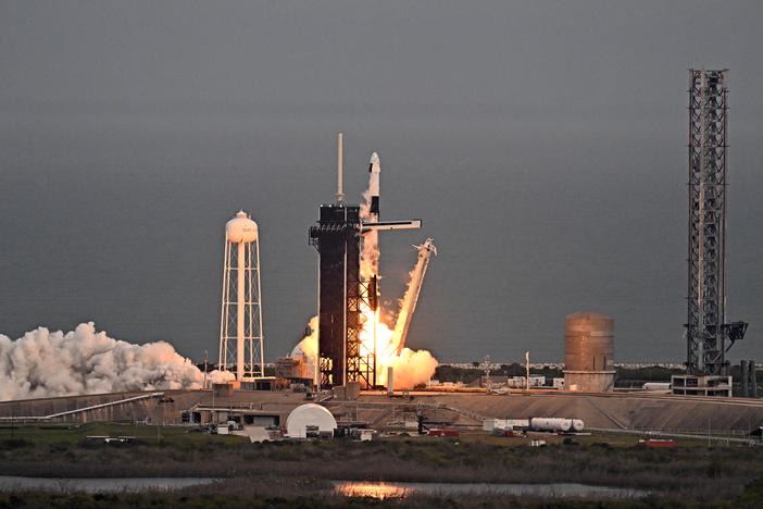 A SpaceX Falcon 9 rocket with its Crew Dragon capsule launches from pad LC-39A during Axiom Space's Ax-3 Mission at the Kennedy Space Center, in Cape Canaveral, Fla., on January 18, 2024.