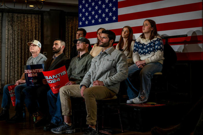 Attendees listen to Republican presidential candidate Florida Gov. Ron DeSantis speak at LaBelle Winery on Wednesday in Rockingham County, N.H.